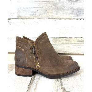 BORN Womens 8.5 Malta II Taupe Suede Leather Distressed Moto Ankle Boots